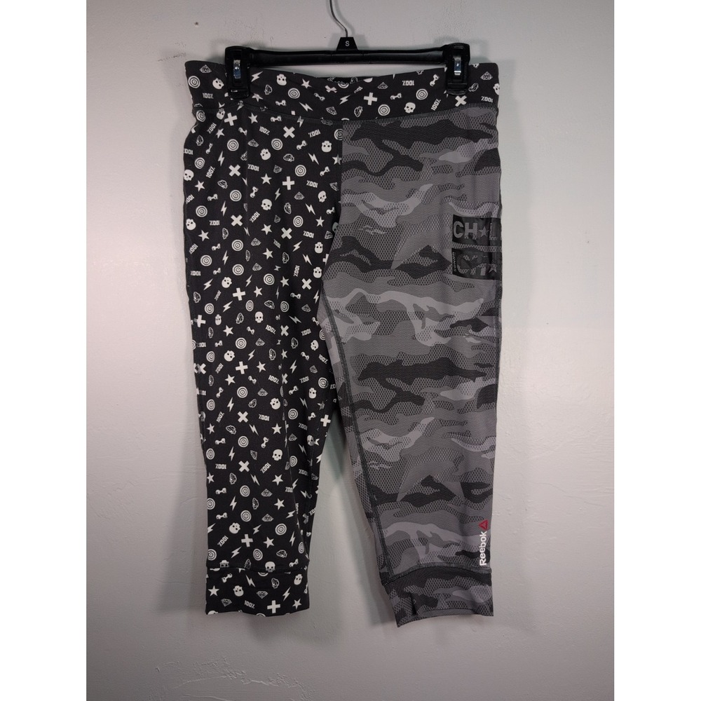 Reebok Studio Womens Skulls Lightning Camo Capri Active Leggings Size Large